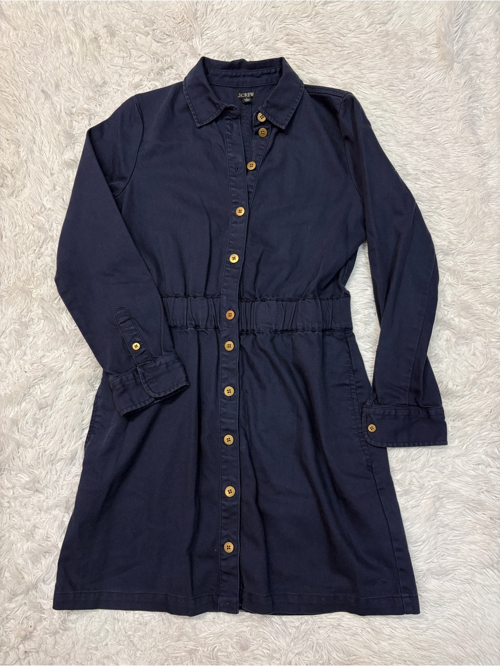 J. Crew Navy Button-Front Shirt Dress - Picture 4 of 7